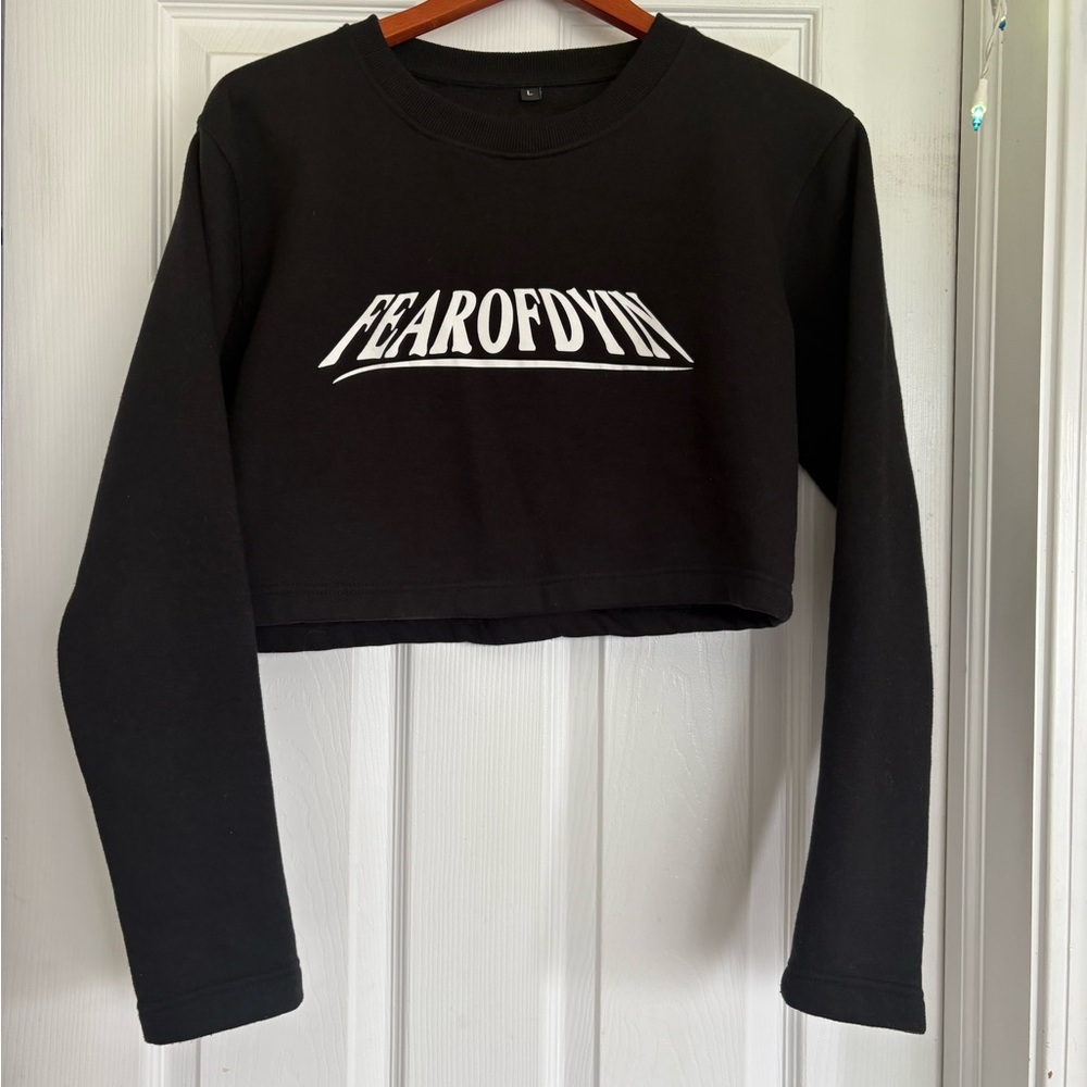 Black FEAR OF DYING Cropped Long Sleeve Top